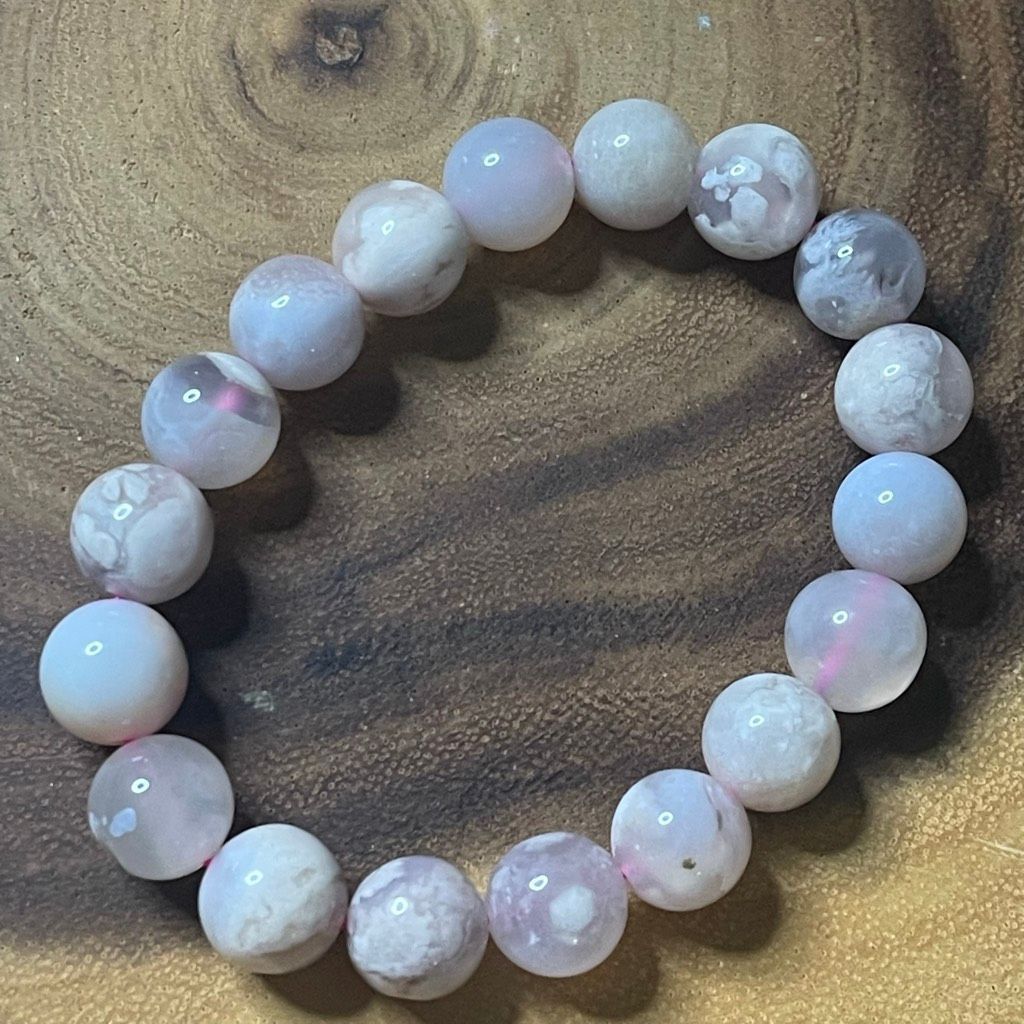 Other Flower Agate pink beaded stretch bracelet beads 7” 10mm new Size ONE SIZE - 1 Thumbnail