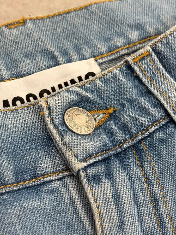 Moschino 1990s Moschino Blue Denim & Black Leather Jeans Size US 39 - 10 Thumbnail
