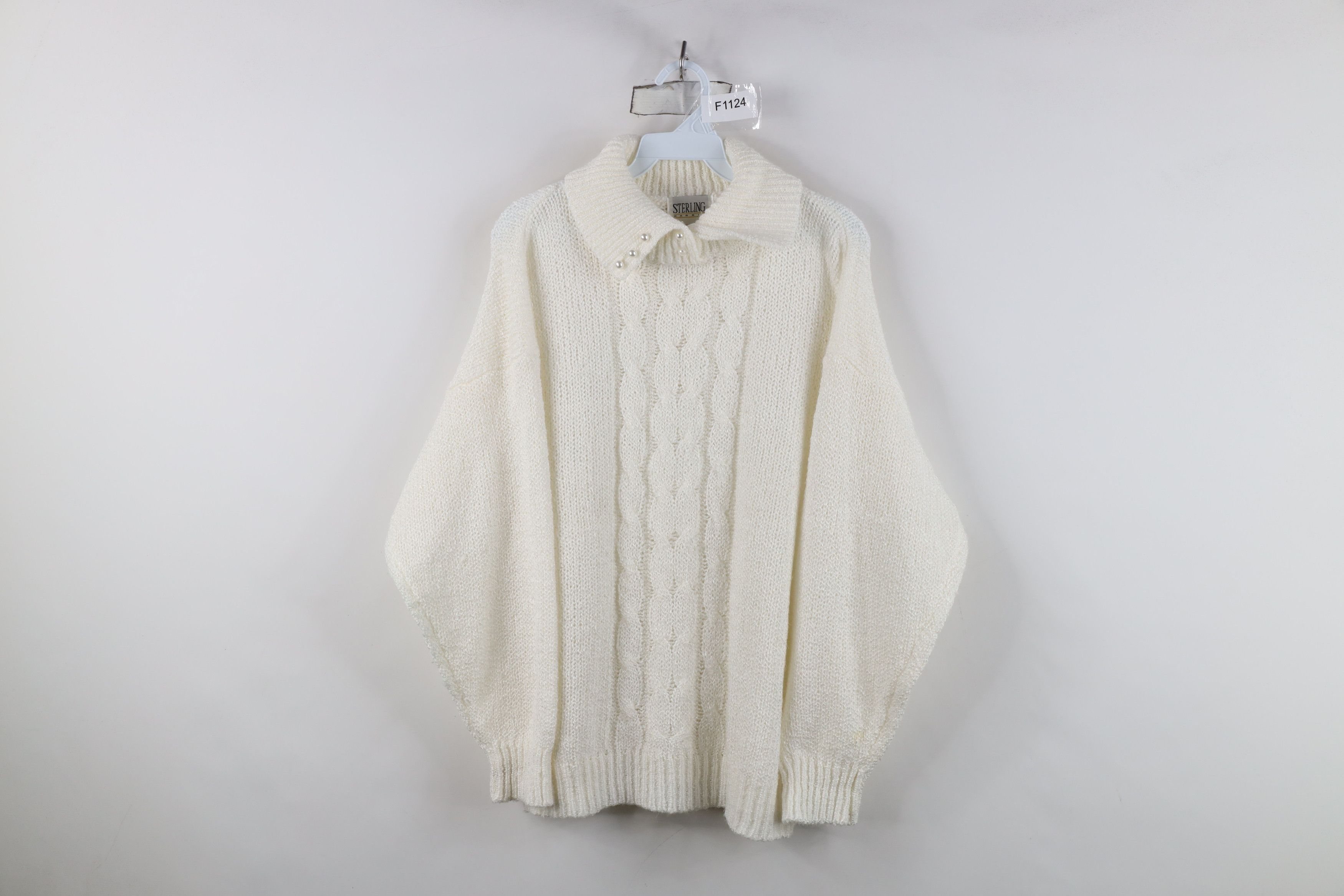 Vintage Vintage 90s Streetwear Crochet Cable Knit Collared Sweater Size L / US 10 / IT 46 - 1 Thumbnail