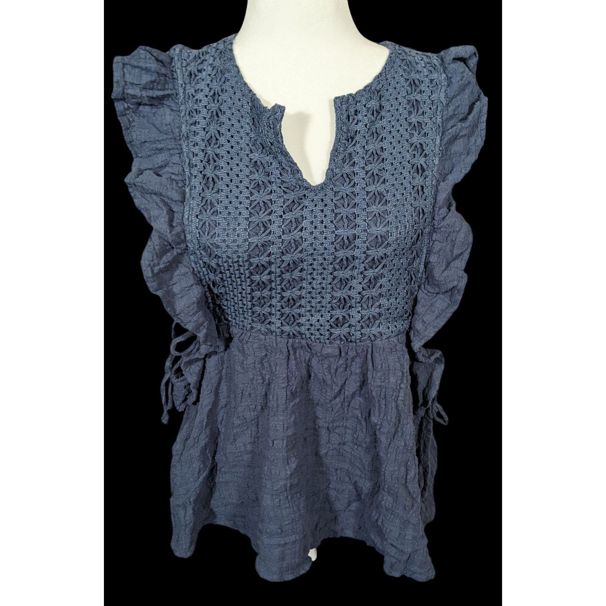 Other Retro Bohemian Floral Embroidered Open Sided Ruffle Top Size M / US 6-8 / IT 42-44 - 1 Thumbnail