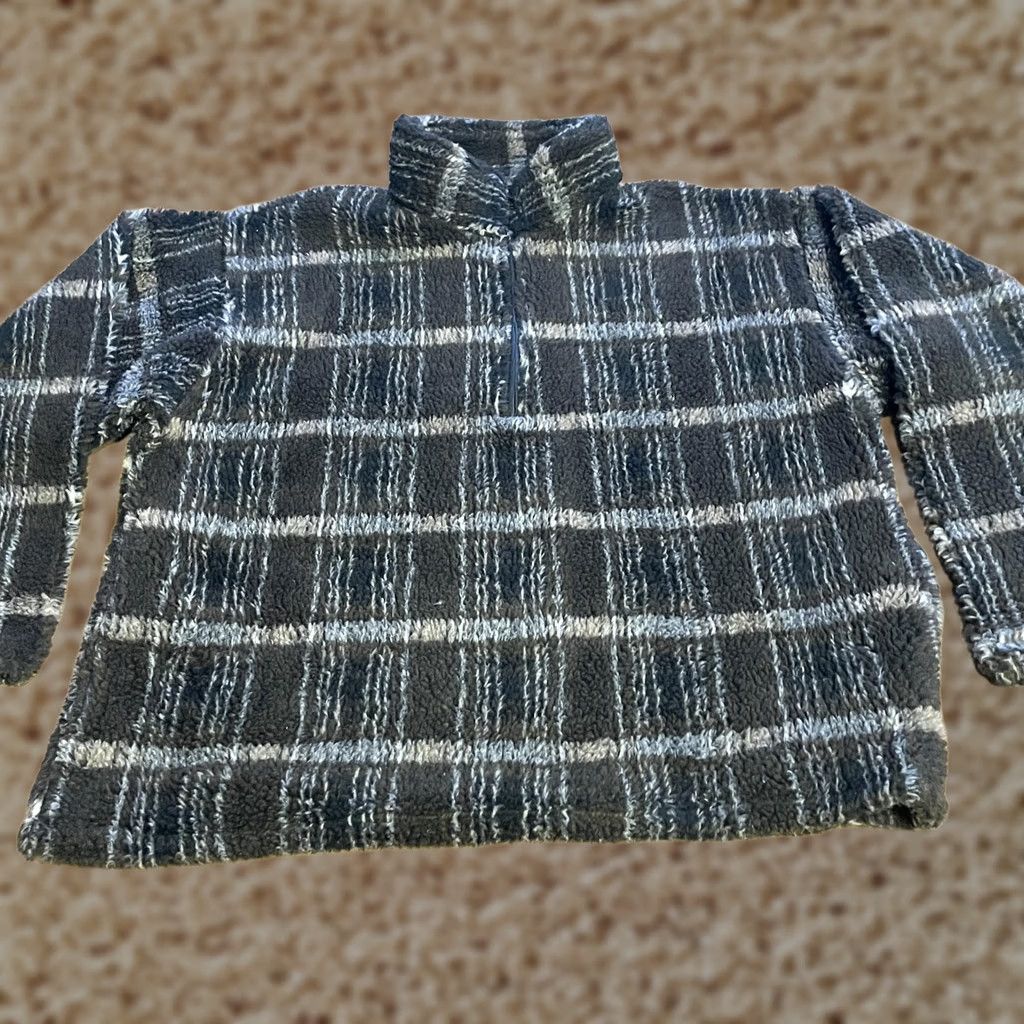 Vintage VINTAGE Black Ice Pullover Sweater Mens XL Gray Plaid Fuzzy Sherpa Fleece Made USA Size US XL / EU 56 / 4 - 1 Thumbnail