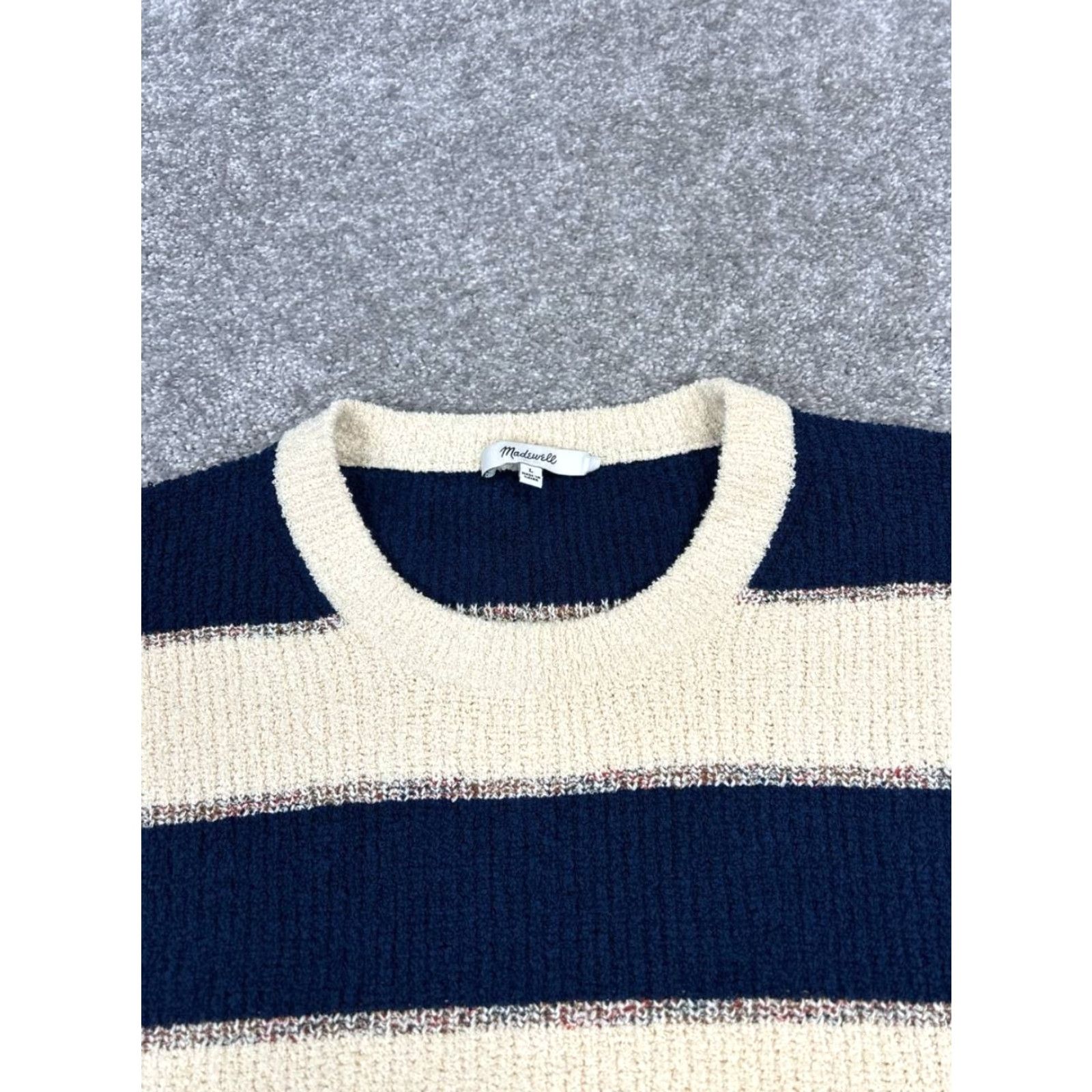 Madewell Madewell Sweater Womens Large Blue Beige Striped Cotton Knit Pullover Casual Size L / US 10 / IT 46 - 2 Thumbnail