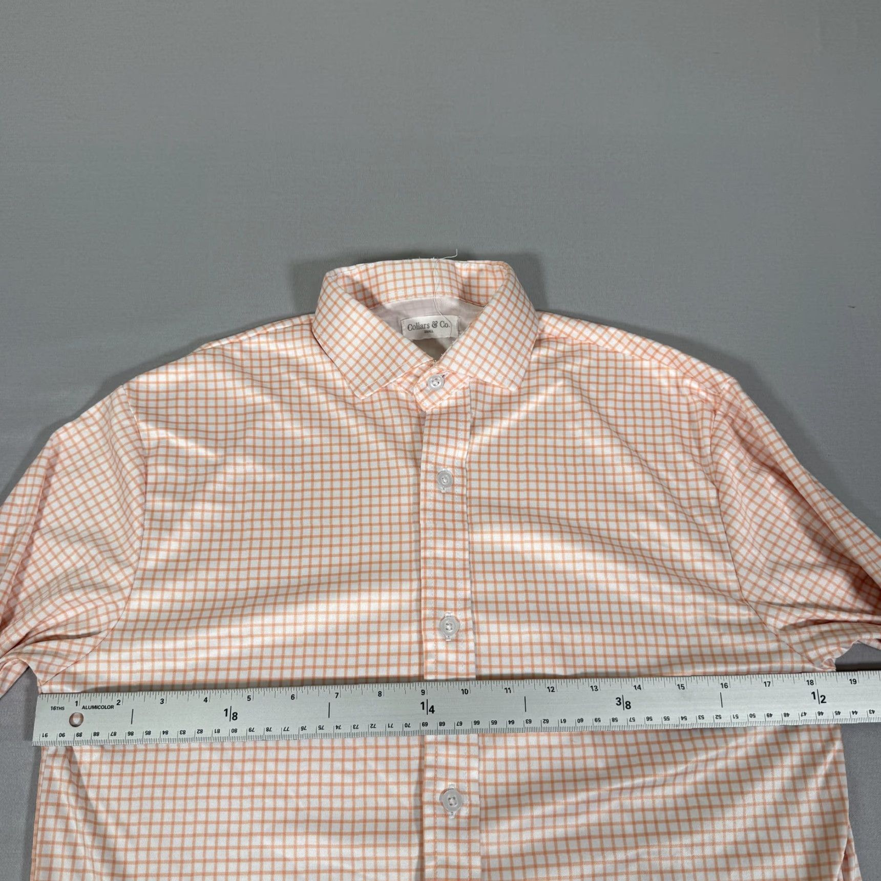 CO Collars & Co Shirt Mens Small Orange Windowpane Long Sleeve Button Up Gingham Check Dress Collars & Co Button-Up Regular Men White Polyester Size US S / EU 44-46 / 1 - 3 Thumbnail