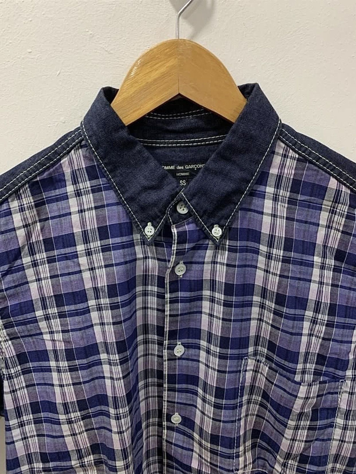 Comme des Garcons Homme COMME des GARÇONS HOMME AD2007 HYBRID DENIM & CHECK SHIRT Size US S / EU 44-46 / 1 - 2 Thumbnail