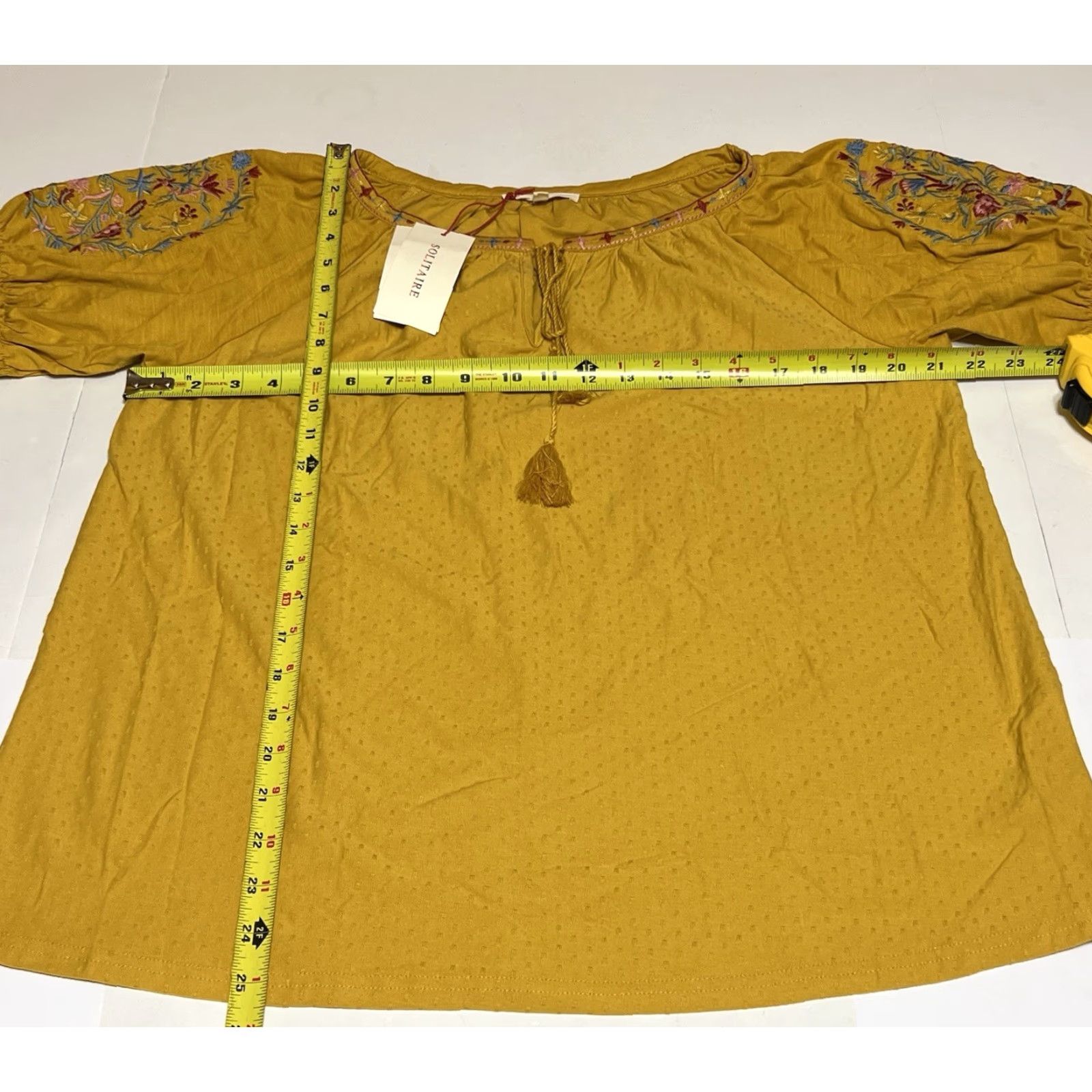 Vintage Solitaire Blouse Short Sleeve Women's XL Yellow Floral Embroidered NWT Boho Top (Cotton Blend) Size XL / US 12-14 / IT 48-50 - 3 Thumbnail