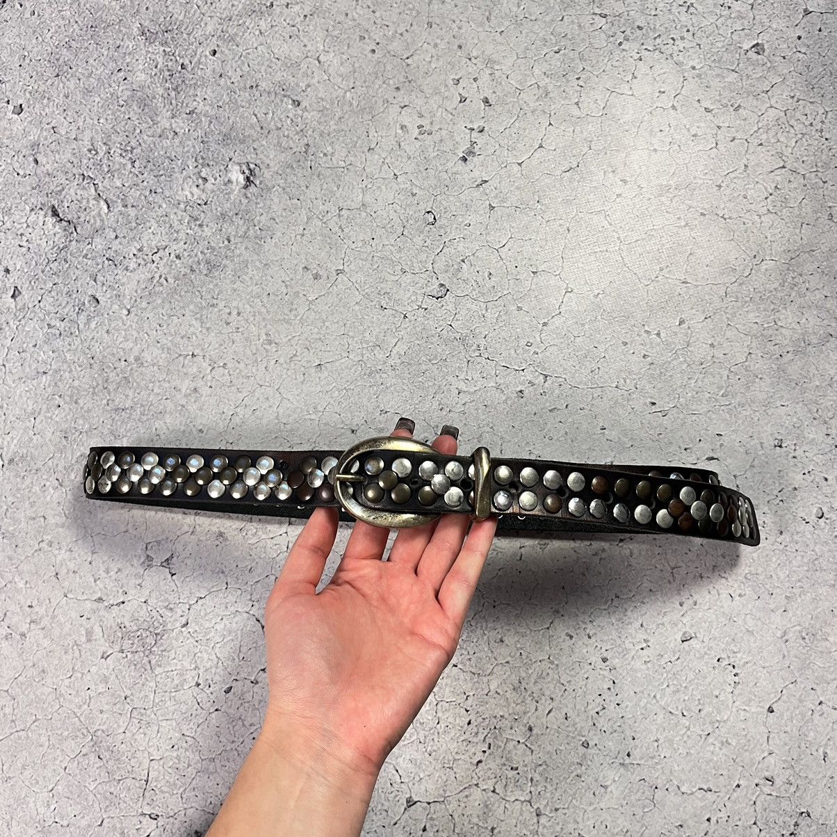 Designer × Leather Leather Belt With Crystals Avant Garde B.B Simon Style Size ONE SIZE - 5 Thumbnail