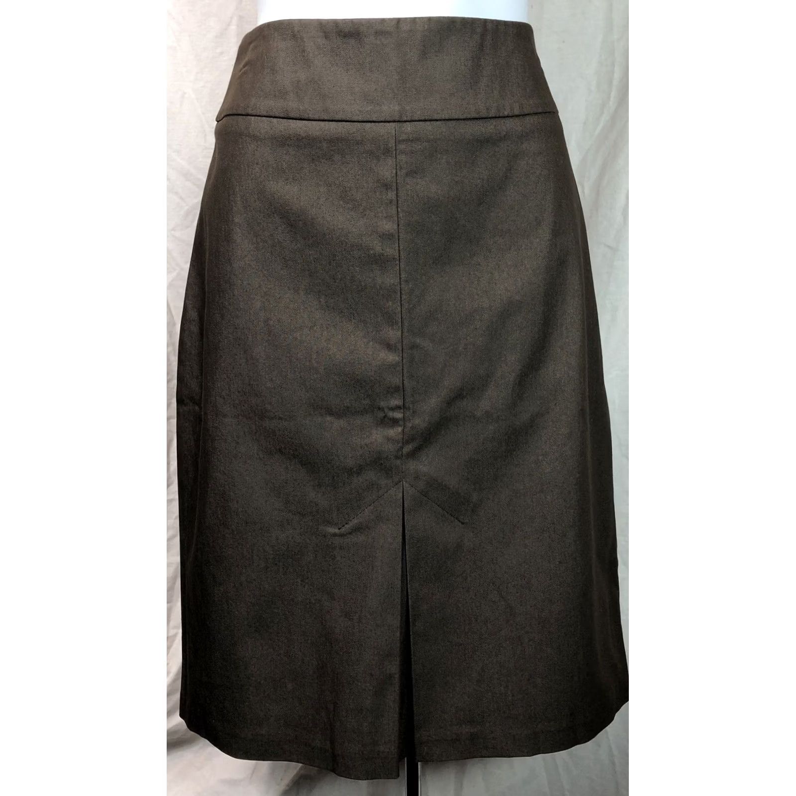 Vintage New York & Co Skirt Size 2 Dk Taupe Knee Length Panel Pleats Slit 28”W Career Work Size 26" / US 2 / IT 38 - 6 Thumbnail