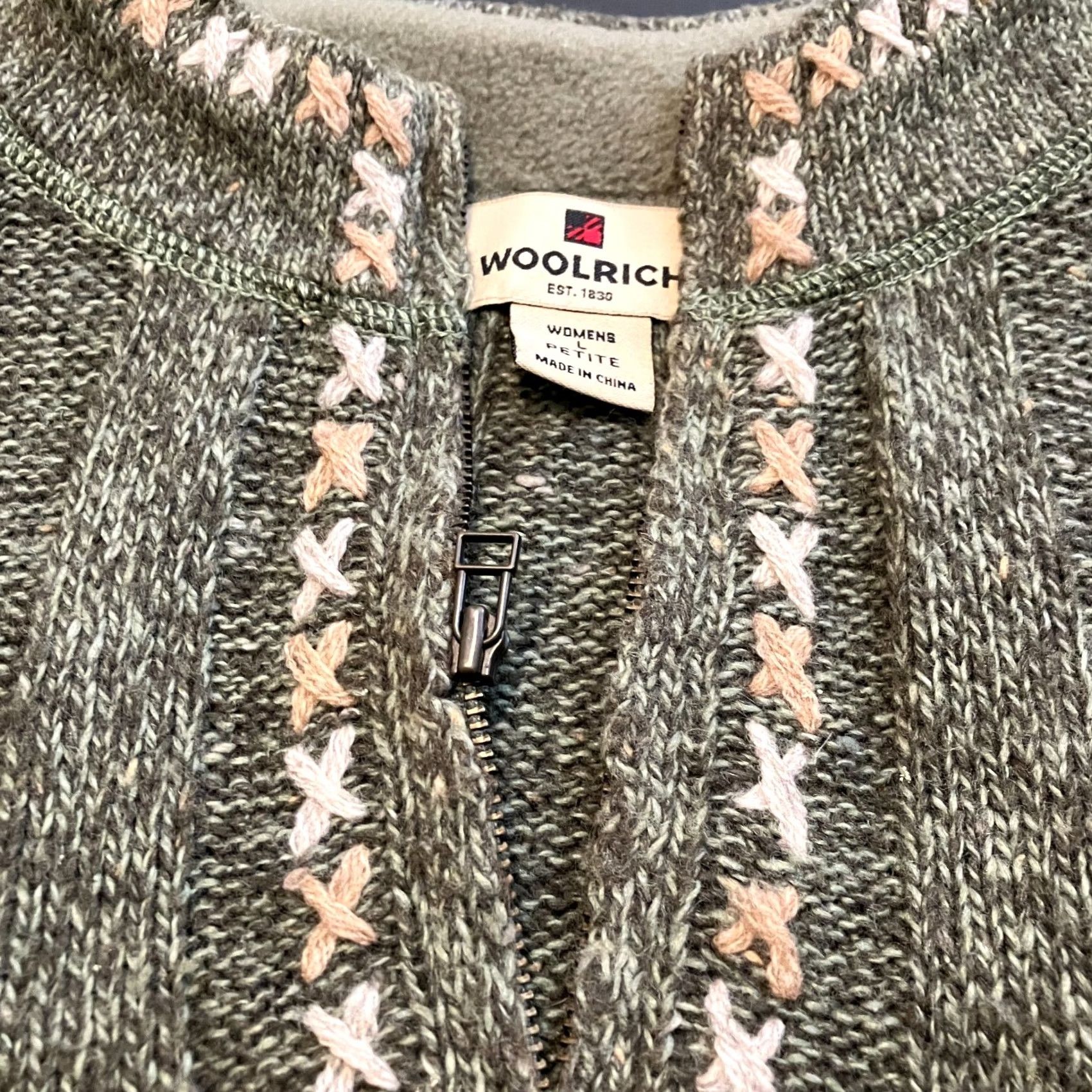 Vintage Woolrich Sweater Women Large Petite Green 1/4 Zip Sage Heather Wool Pullover Size L / US 10 / IT 46 - 2 Thumbnail