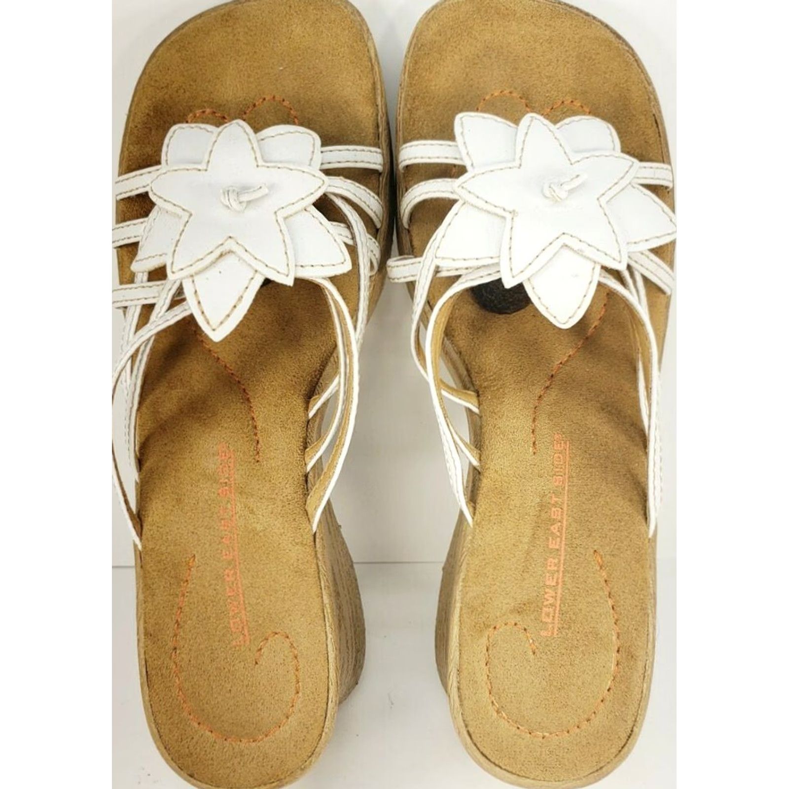 Vintage Lower East Side Wedge Slide Sandals Women's Size 9 White Leather with Flower Shoes Size US 9 / IT 39 - 6 Thumbnail