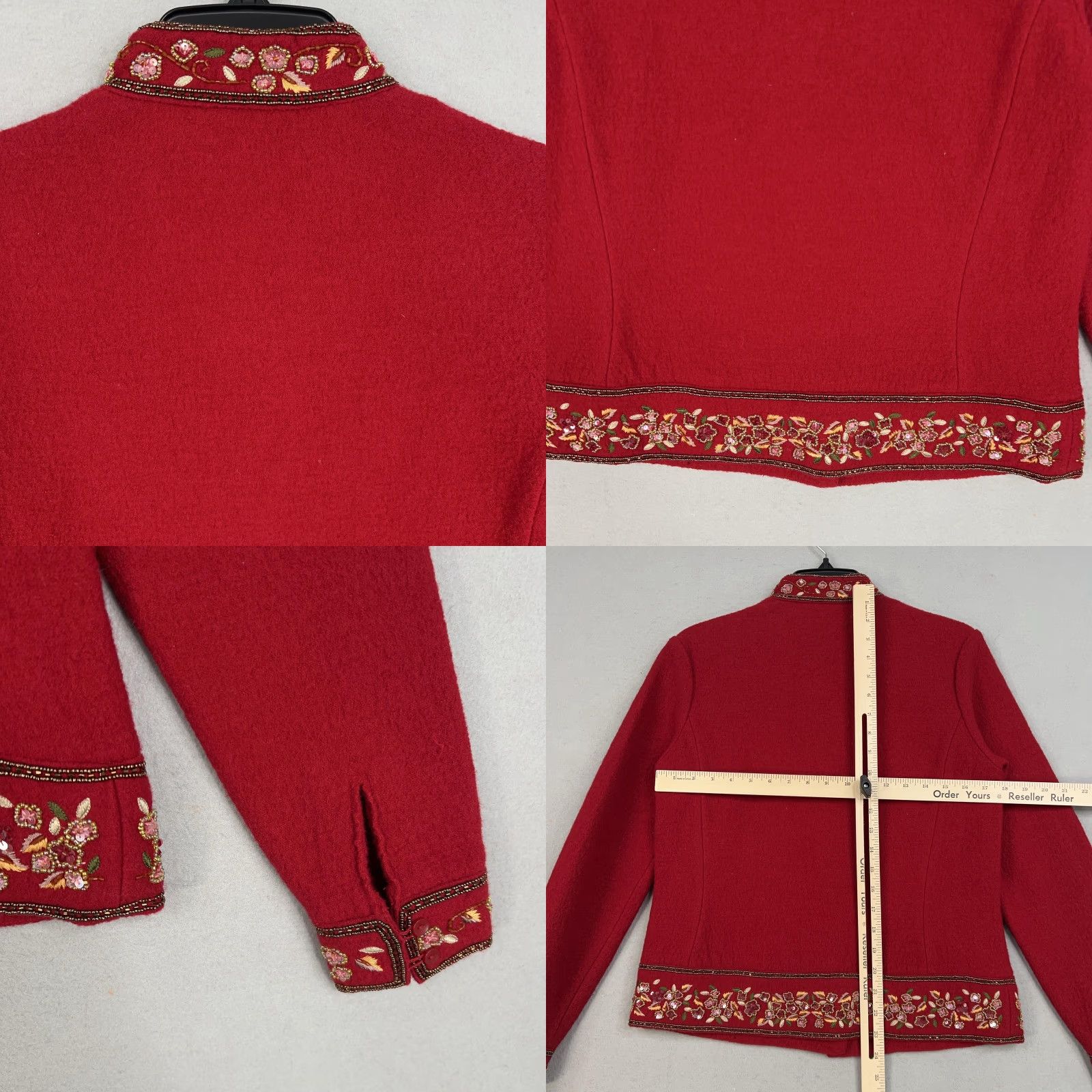 Talbots Talbots Womens Small Red Wool Floral Embroidered Beaded Cardigan Sweater Jacket 80s 90s Casual Womens Size S / US 4 / IT 40 - 8 Thumbnail