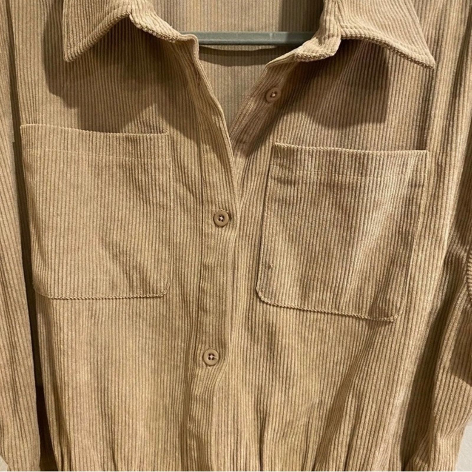Shein Trendy Shein Tan Utility Jumpsuit Short Sleeve Belted Size 34" / US 12 / IT 48 - 8 Thumbnail