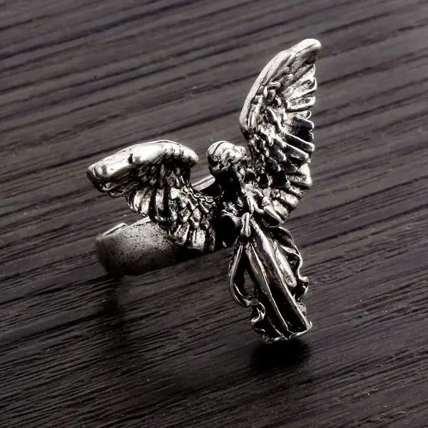 Other Distressed Angel Silver Color Ring Size ONE SIZE - 4 Thumbnail