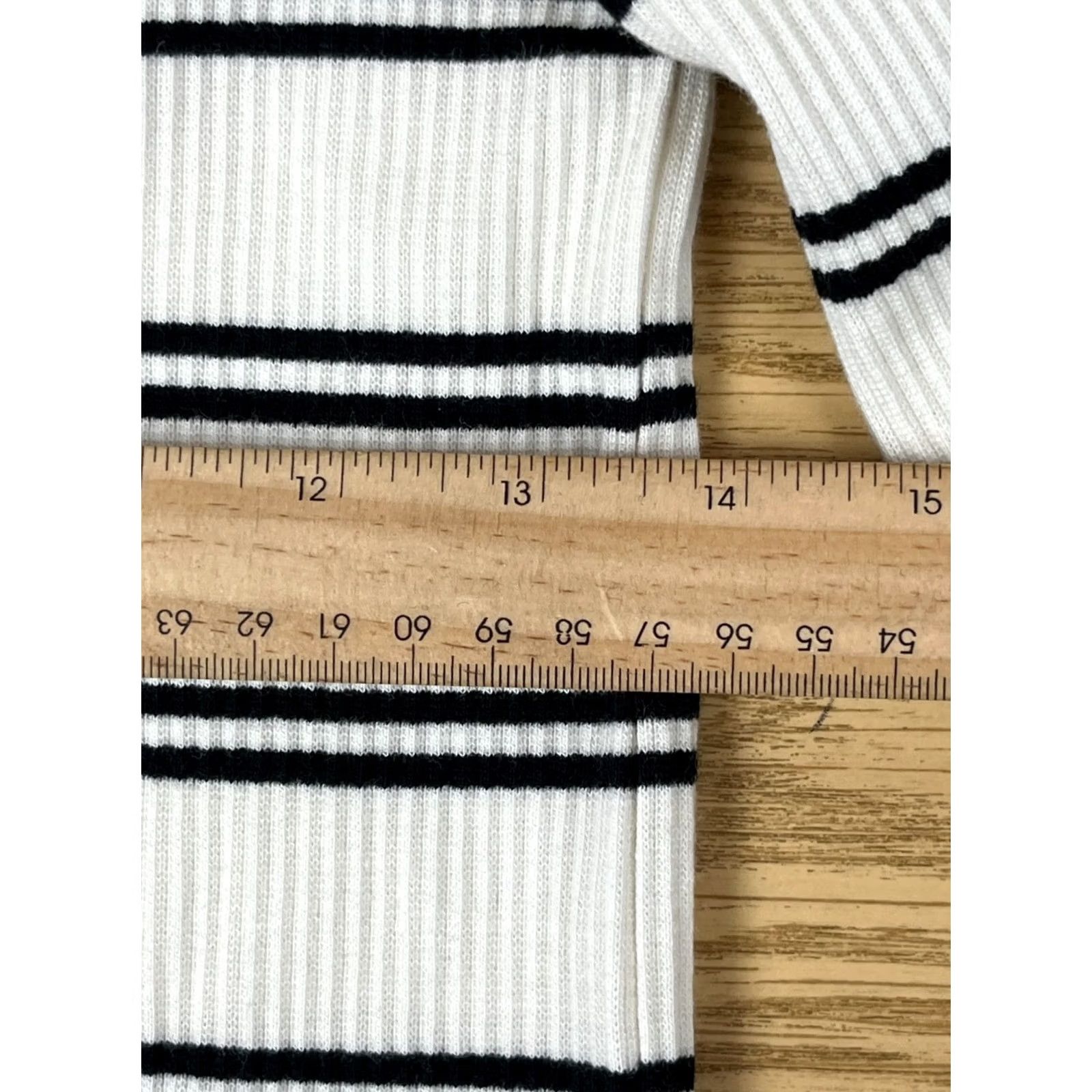 Talbots Talbots Petite Top Womens MP White Black Stripe Ribbed Mock Neck Long Sleeve Size M / US 6-8 / IT 42-44 - 6 Thumbnail