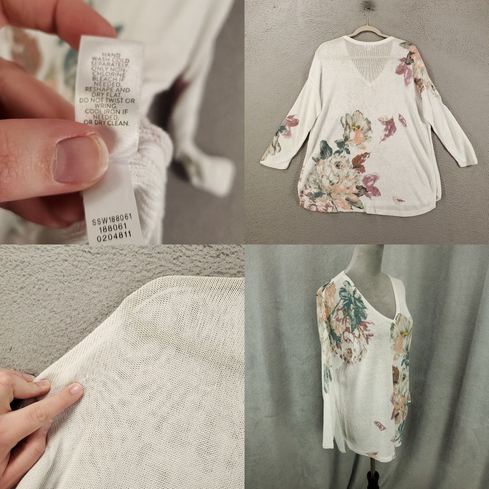 J. Jill J. Jill Linen Top Womens Medium White Floral Knit Sheer Pullover Blouse Tunic Size M / US 6-8 / IT 42-44 - 8 Thumbnail