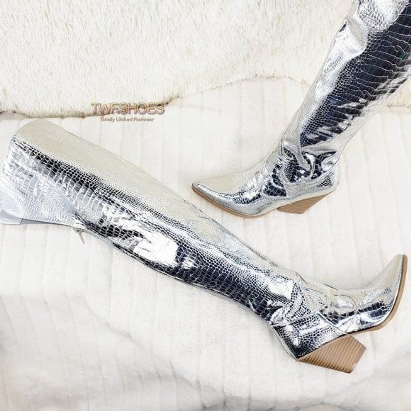 Other Size 6.5 Centura Silver Country Western thigh high Cowgirl B Size US 6.5 / IT 36.5 - 6 Thumbnail