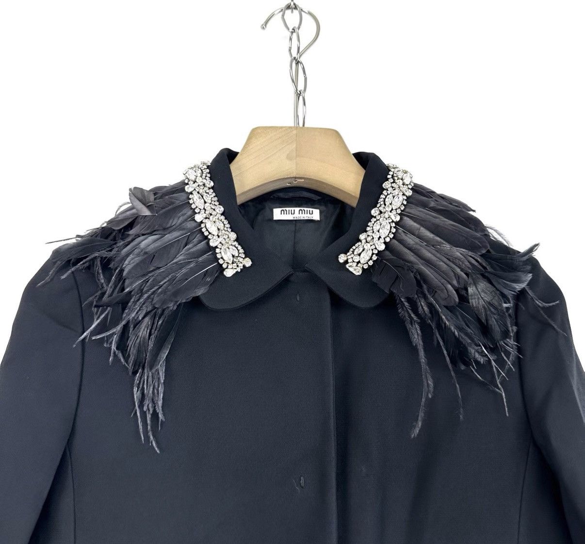 Miu Miu Miumiu Black Heavy Duty Crystal Feather Mid-Long Coat K12 Size S / US 4 / IT 40 - 3 Thumbnail