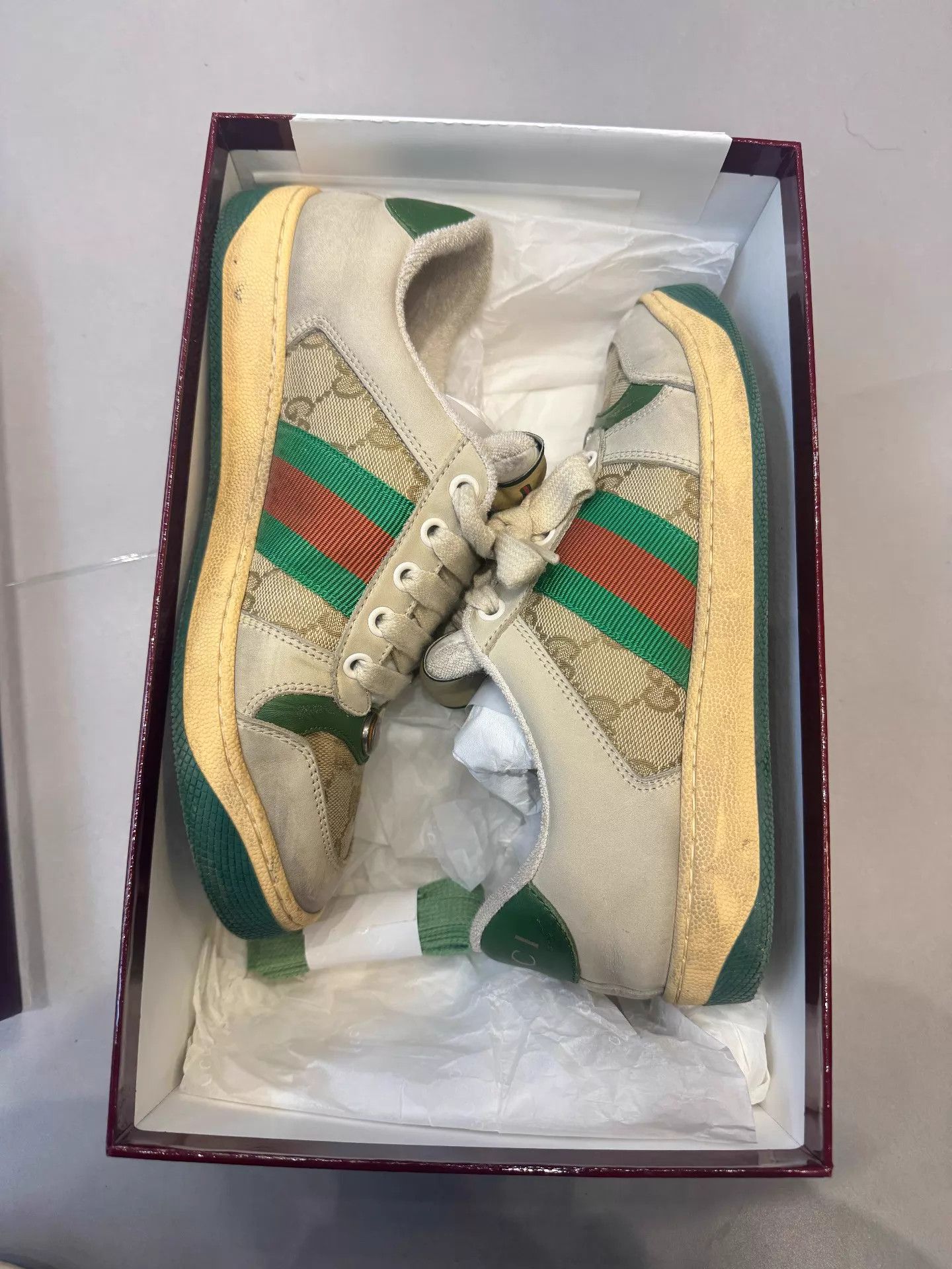 Gucci Gucci GG Distressed Green Red Stripe Sneaker Women's 36 EU Size US 5.5 / IT 35.5 - 1 Thumbnail