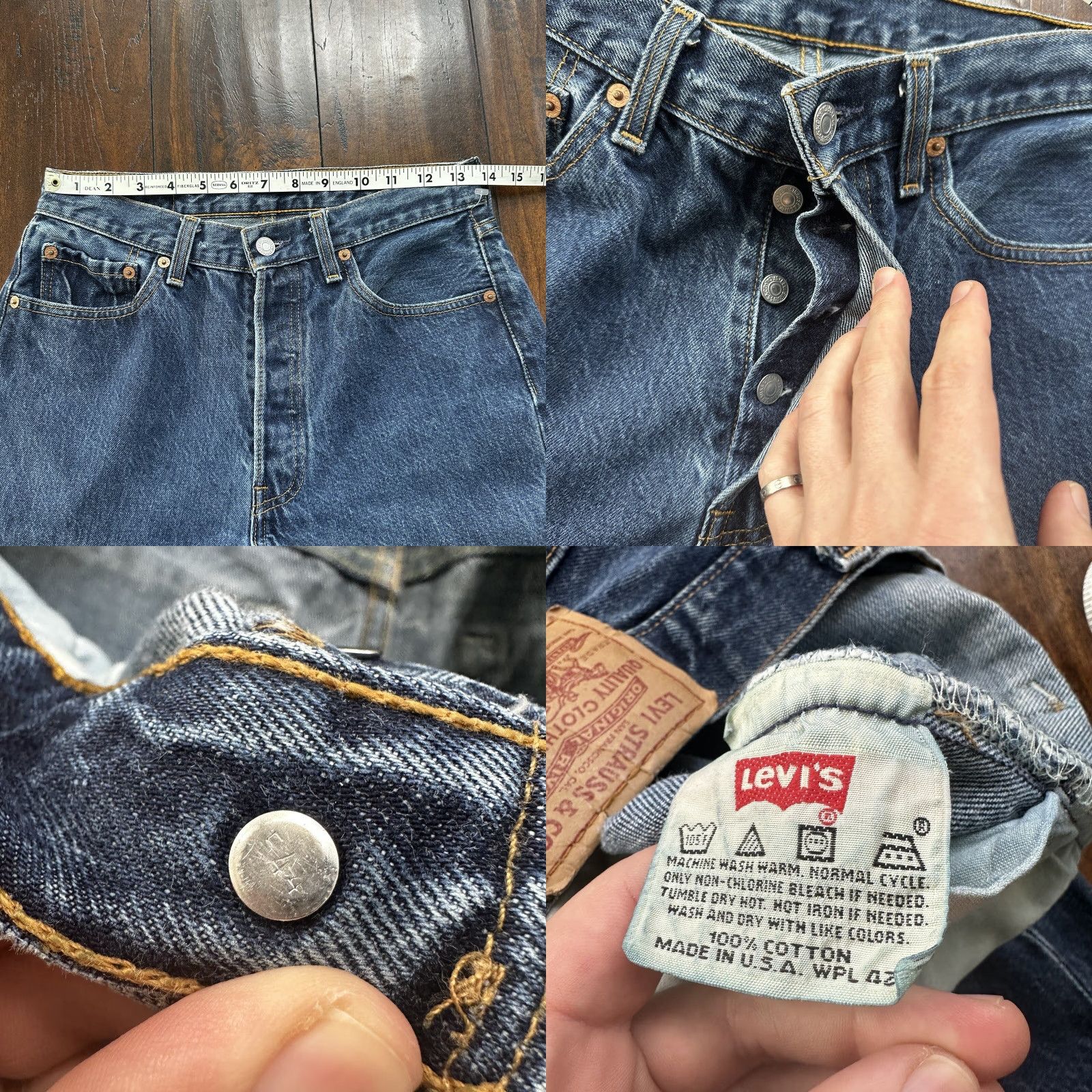 Levi's VINTAGE Levi's 501 Jeans 29x34 Blue Denim 90s 80s USA Mid Wash 27x29 Med Wash Classic Straight Men's Regular Cotton Denim Beltless Button Closure Size US 29 - 8 Thumbnail
