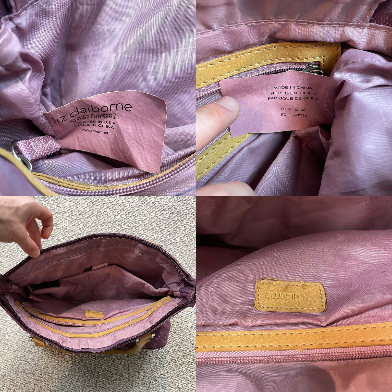 Liz Claiborne Liz Claiborne Handbag Purse Womens Purple Canvas Leather Double Handles Fold-Top Zip Bag Size ONE SIZE - 8 Thumbnail