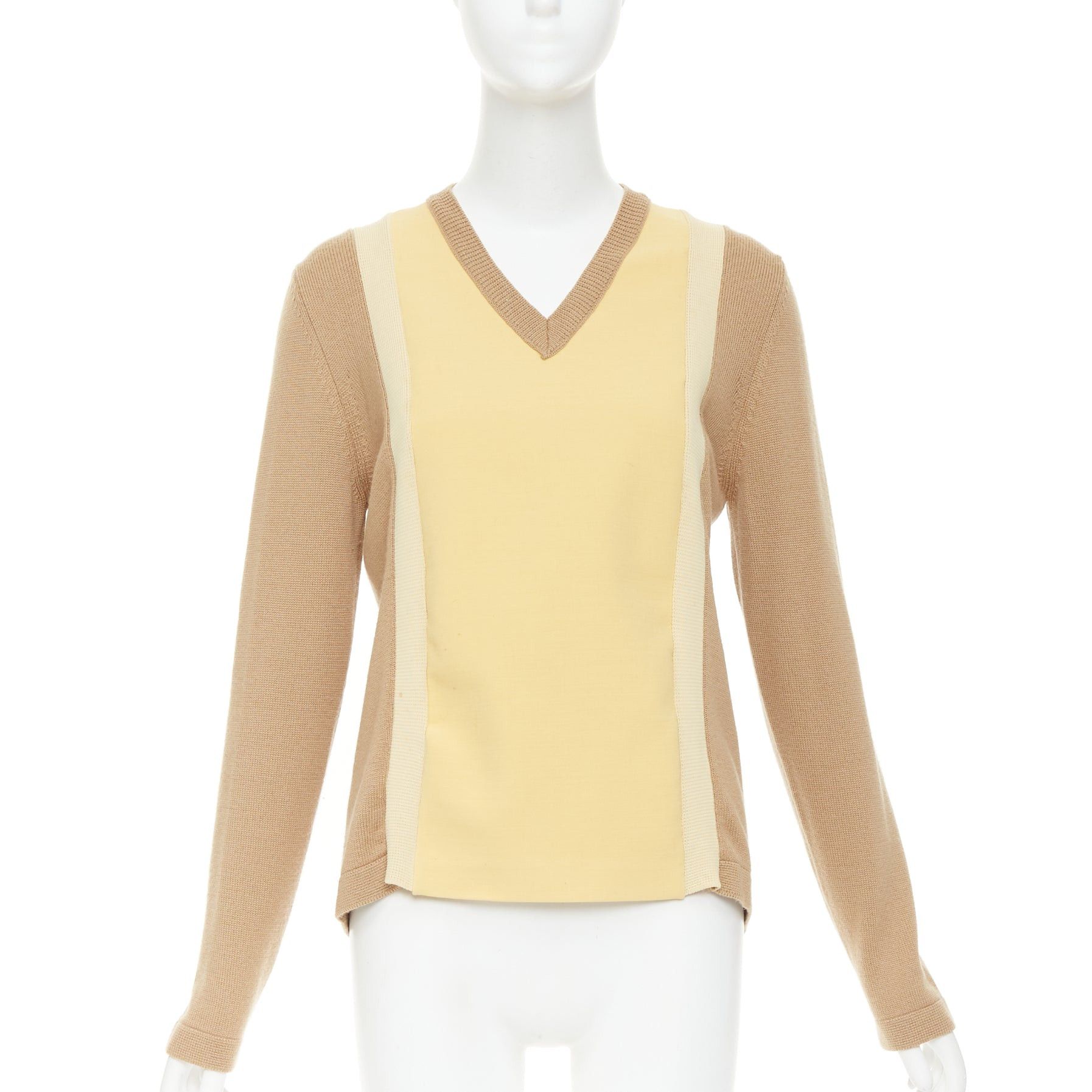 Marni MARNI yellow beige tan virgin wool blend colorblock panel V neck sweater IT42 M Size M / US 6-8 / IT 42-44 - 1 Thumbnail