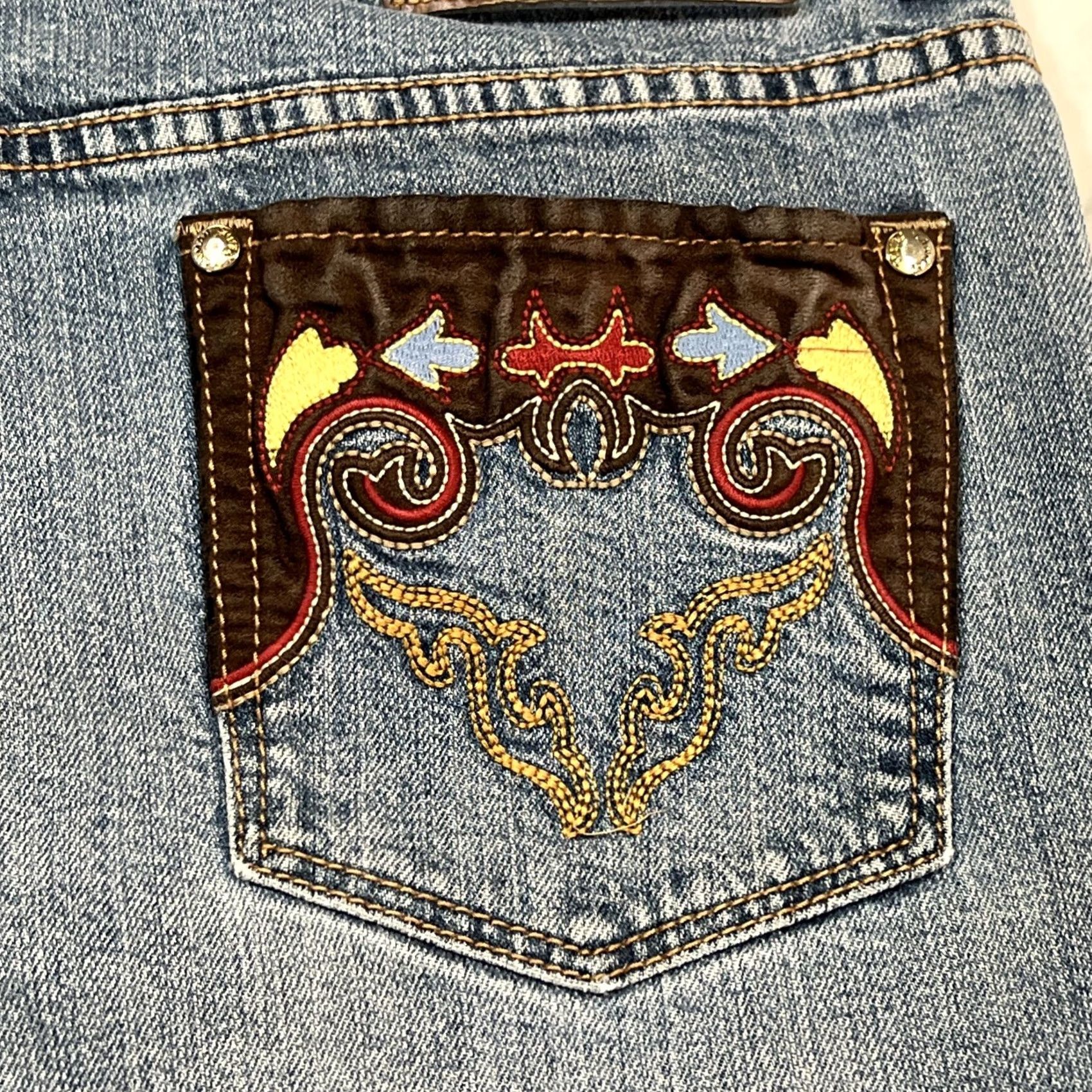 Bell VINTAGE 90’s Lawman Western Jeans Women 13 Bell Bottom Embellished Faded Stretch Jeans Western Girls Womens Size 34" / US 12 / IT 48 - 5 Thumbnail