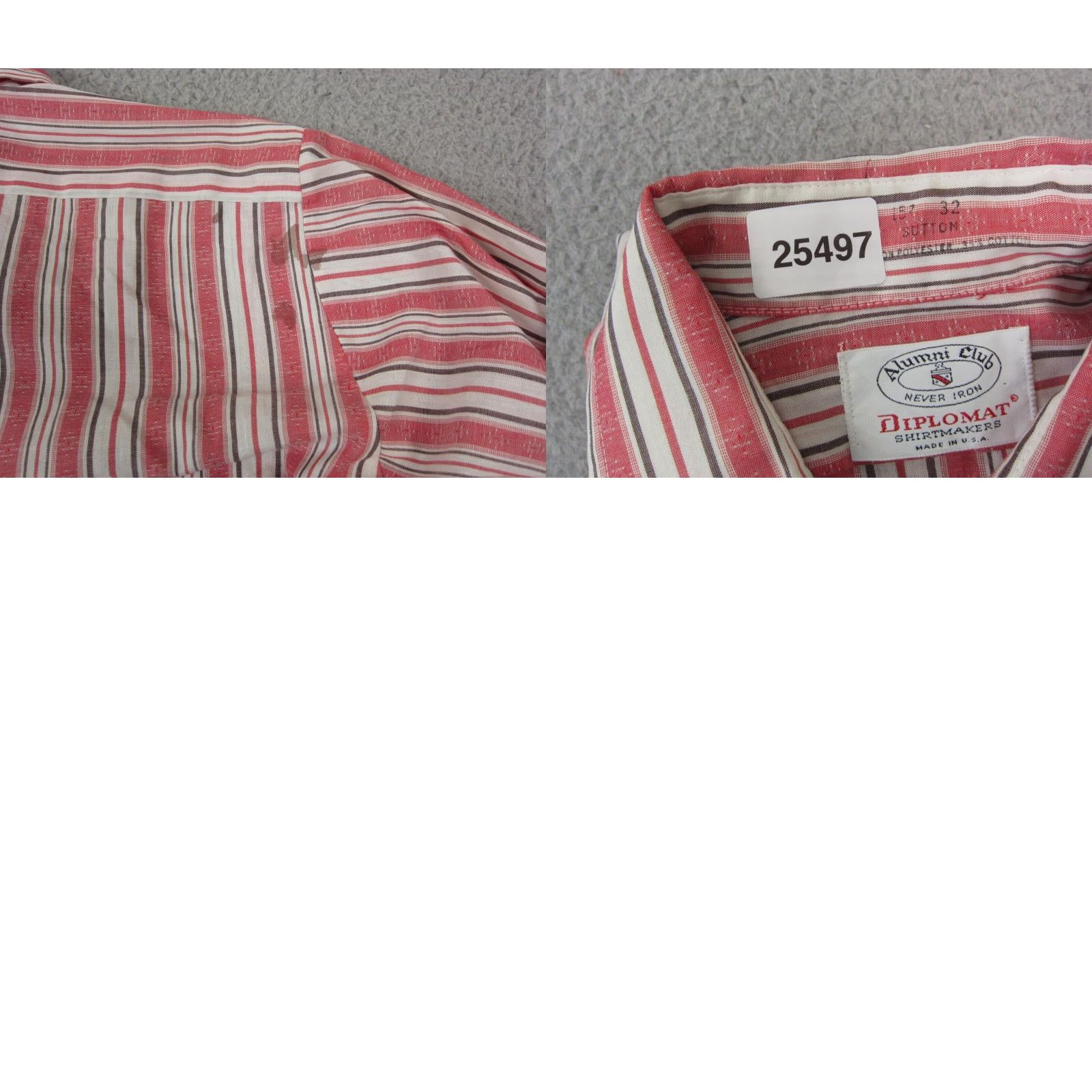 Vintage VINTAGE Alumni Club Shirt Mens 15.5 Red Striped Button-Up Collared Long Sleeve Casual Business Cotton Polyester All Seasons Pockets Made in USA Size US L / EU 52-54 / 3 - 9 Thumbnail