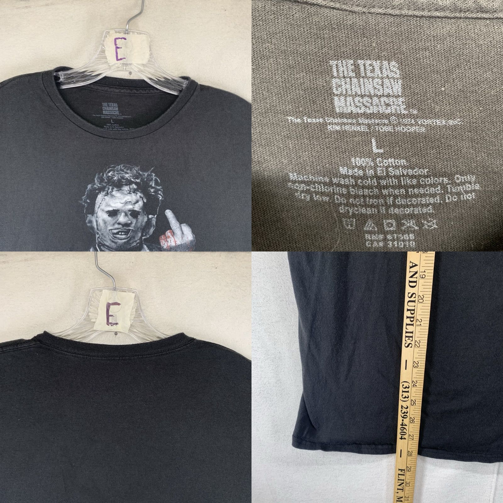 Vintage Texas Chainsaw Massacre Leatherface Graphic T-Shirt Adult Large Black Horror Movie Halloween Mens Size US L / EU 52-54 / 3 - 8 Thumbnail