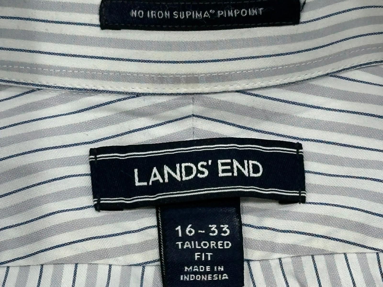 Lands' End Lands End Striped No Iron Pinpoint Button Up Gray Mens M Size US M / EU 48-50 / 2 - 3 Thumbnail