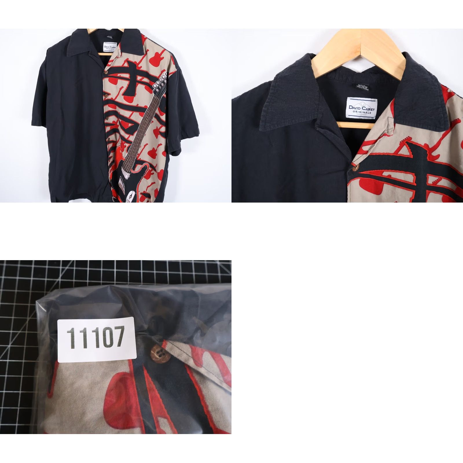 Vintage VINTAGE David Carey Shirt Men's XL Rayon Cotton Blend Camp Collar VTG 90s Geometric Black Short Sleeve Button-Up Spread Collar Size US XL / EU 56 / 4 - 8 Thumbnail