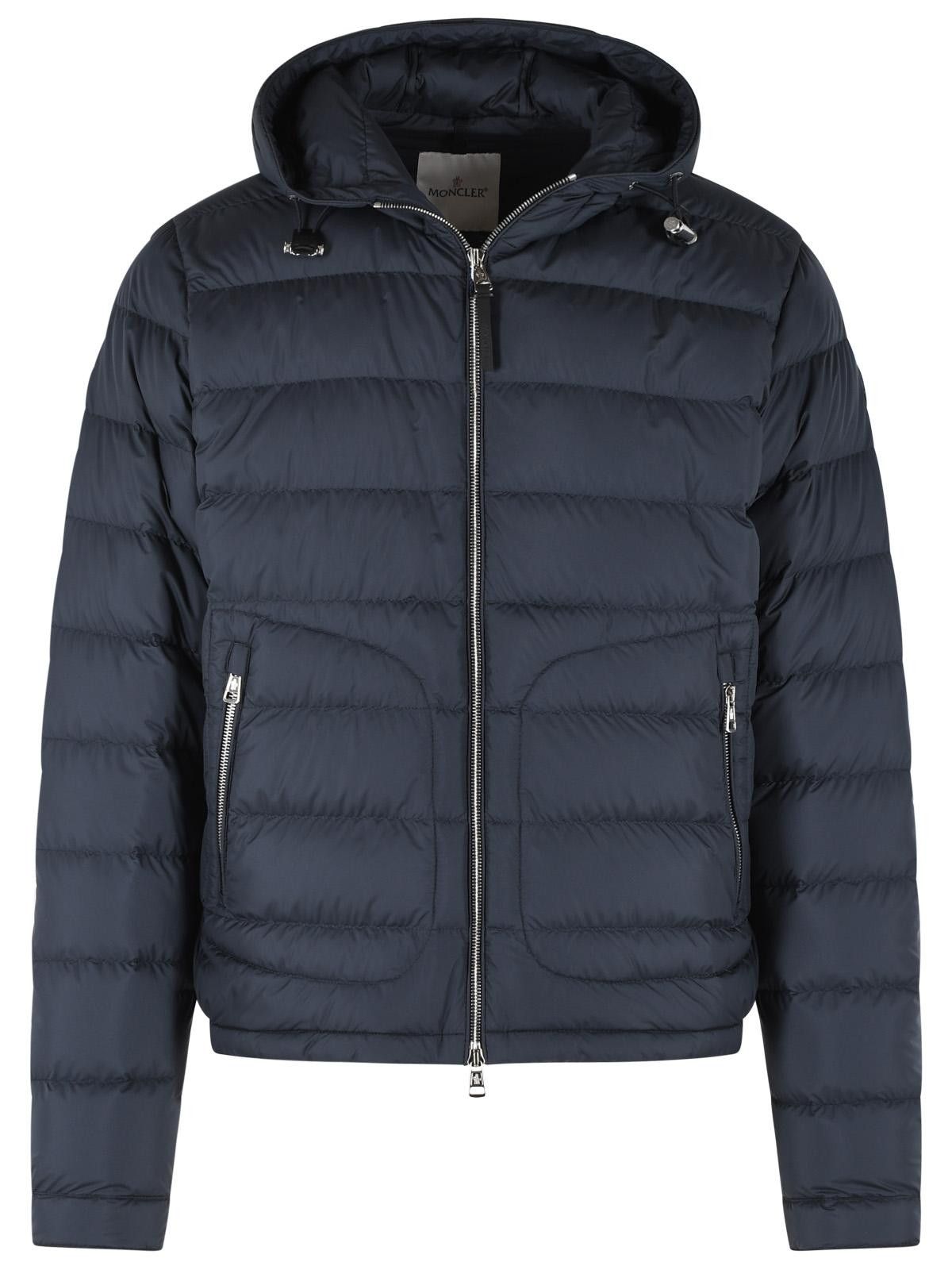 MONCLER Navy Blue Polyester Short 'Sestriere' Hooded Down Jacket
