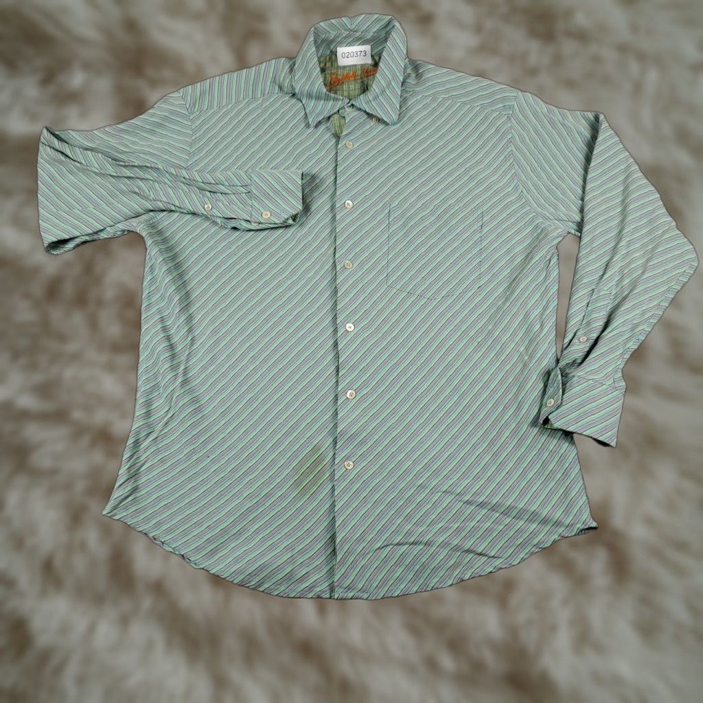 BUGATCHI Bugatchi Uomo Green Striped Button-Up Shirt Mens Large Long Sleeve Regular Fit Size US L / EU 52-54 / 3 - 1 Thumbnail