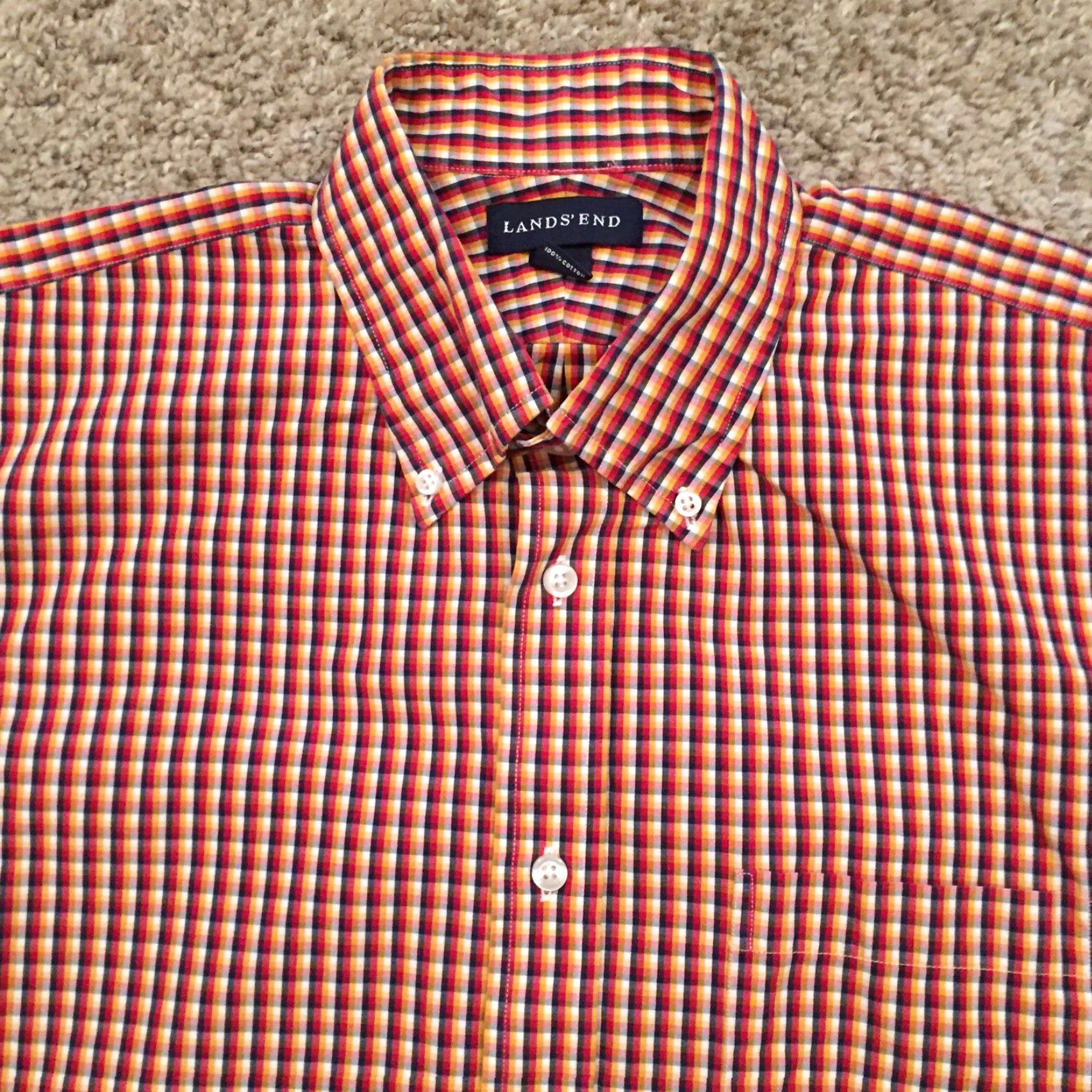 Lands' End Lands End Shirt Mens 15.5 Red Yellow Blue Plaid Long Sleeve Button Up Size US L / EU 52-54 / 3 - 3 Thumbnail