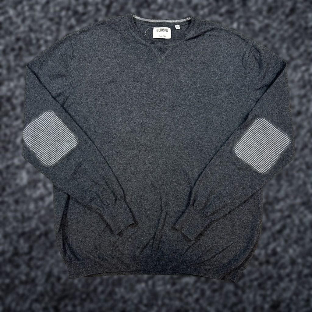Vintage Linksoul Sweater Mens L Charcoal Gray Knit Crew Neck Elbow Patches Cotton Cashmere Blend Casual-Party-Golf-Outdoor-Preppy Pullover Size US L / EU 52-54 / 3 - 1 Thumbnail