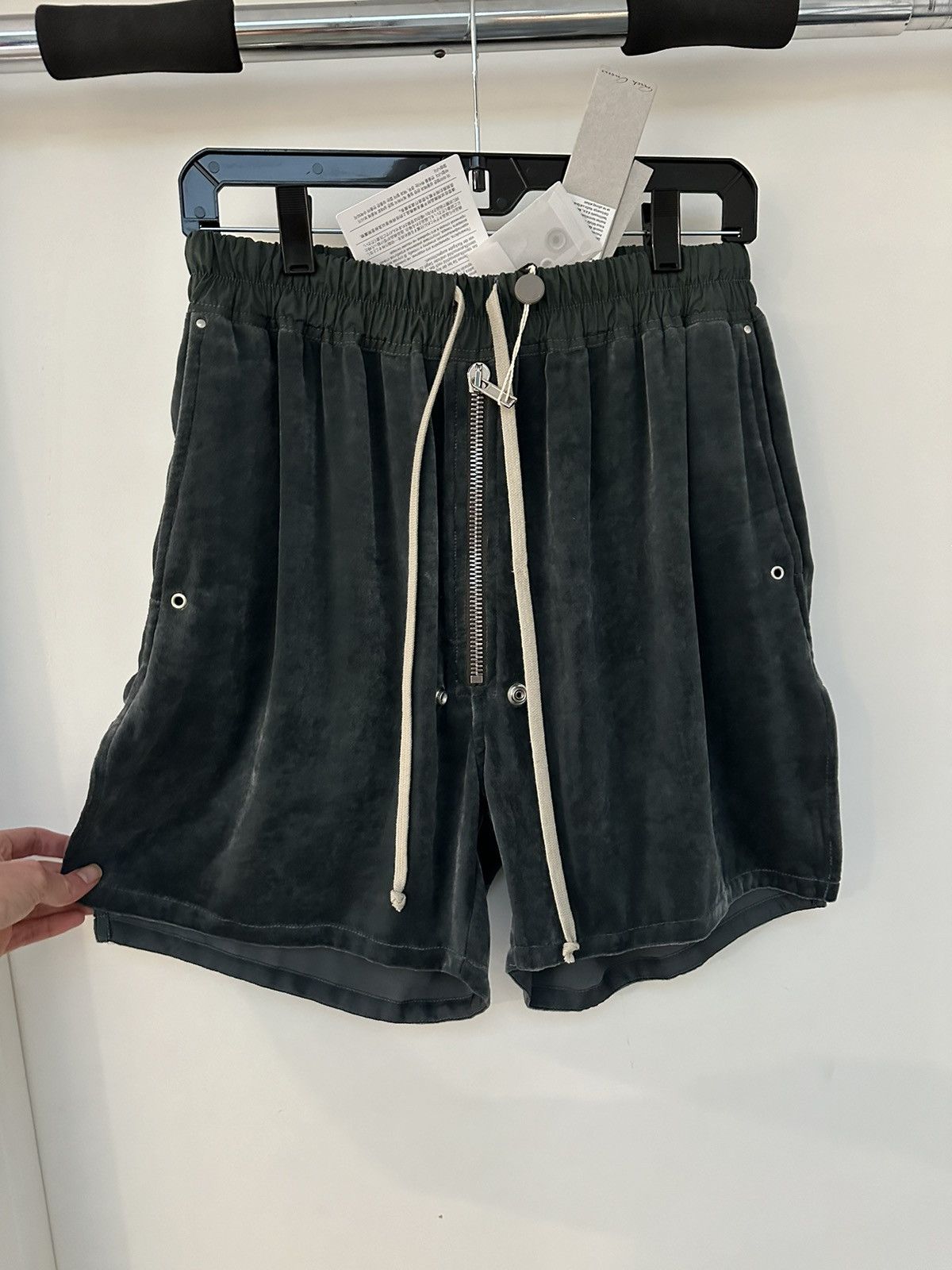 image of Rick Owens Fw22 Teal Velvet Bela Boxer Shorts, Men's (Size 28)