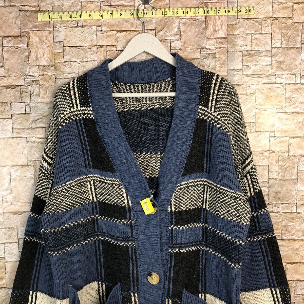 Vintage DL Japan vintage art Blue Cardigan pattern Knitwear #A242 Size US L / EU 52-54 / 3 - 2 Thumbnail