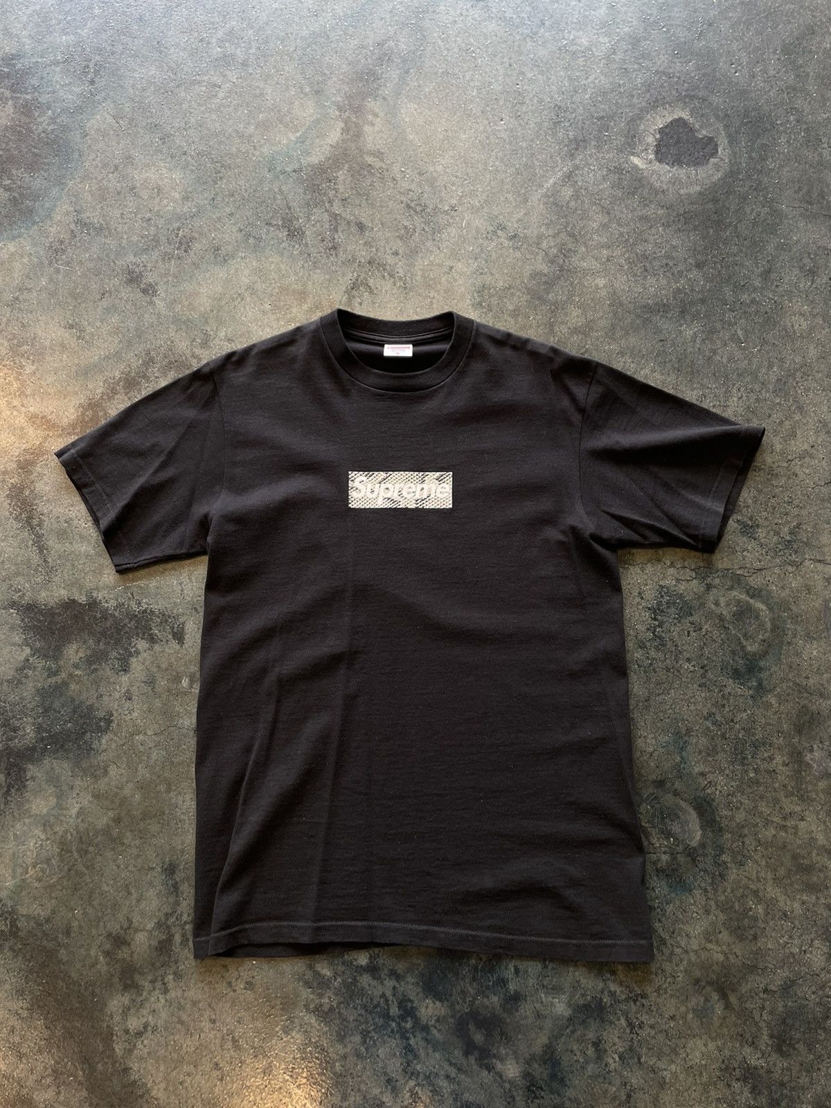 image of Supreme Harajuku Black Snakeskin Box Logo T Shirt, Men's (Size Medium)