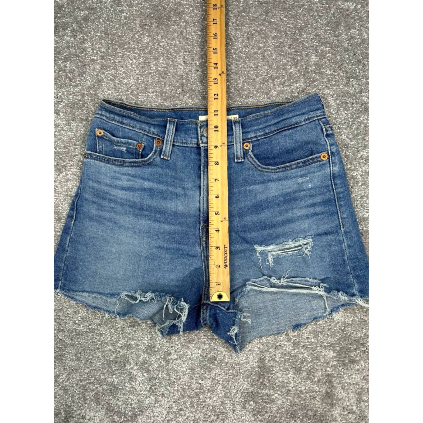 Levi's VINTAGE Levis High Rise Shorts Womens 27 Blue Cut Off Denim Distressed Cotton Stretch Size 27" / US 4 / IT 40 - 5 Thumbnail