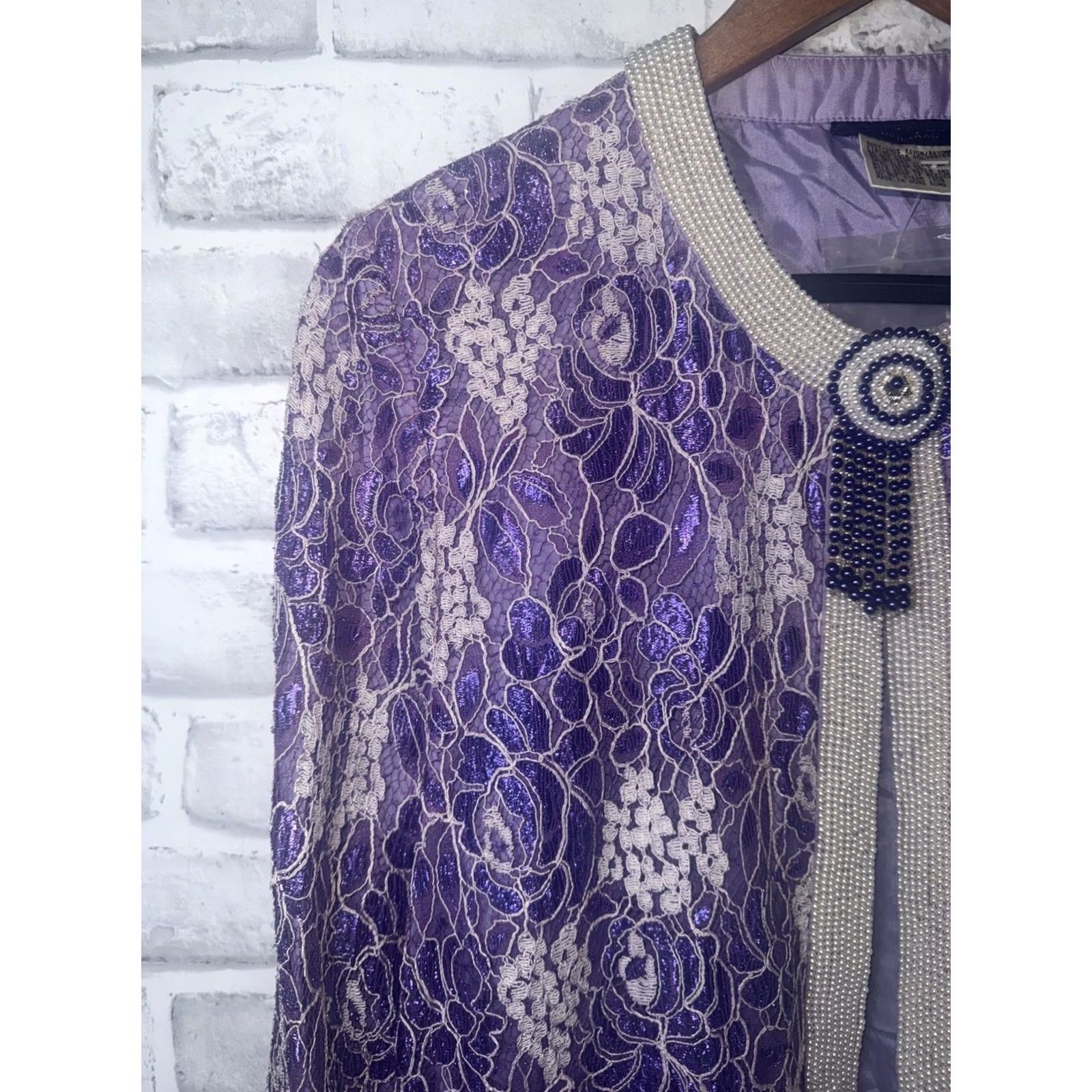 Vintage Diane Freis Purple Beaded Open Long Rayon Jacket One Size Fits All VTG NEW Size M / US 6-8 / IT 42-44 - 7 Thumbnail