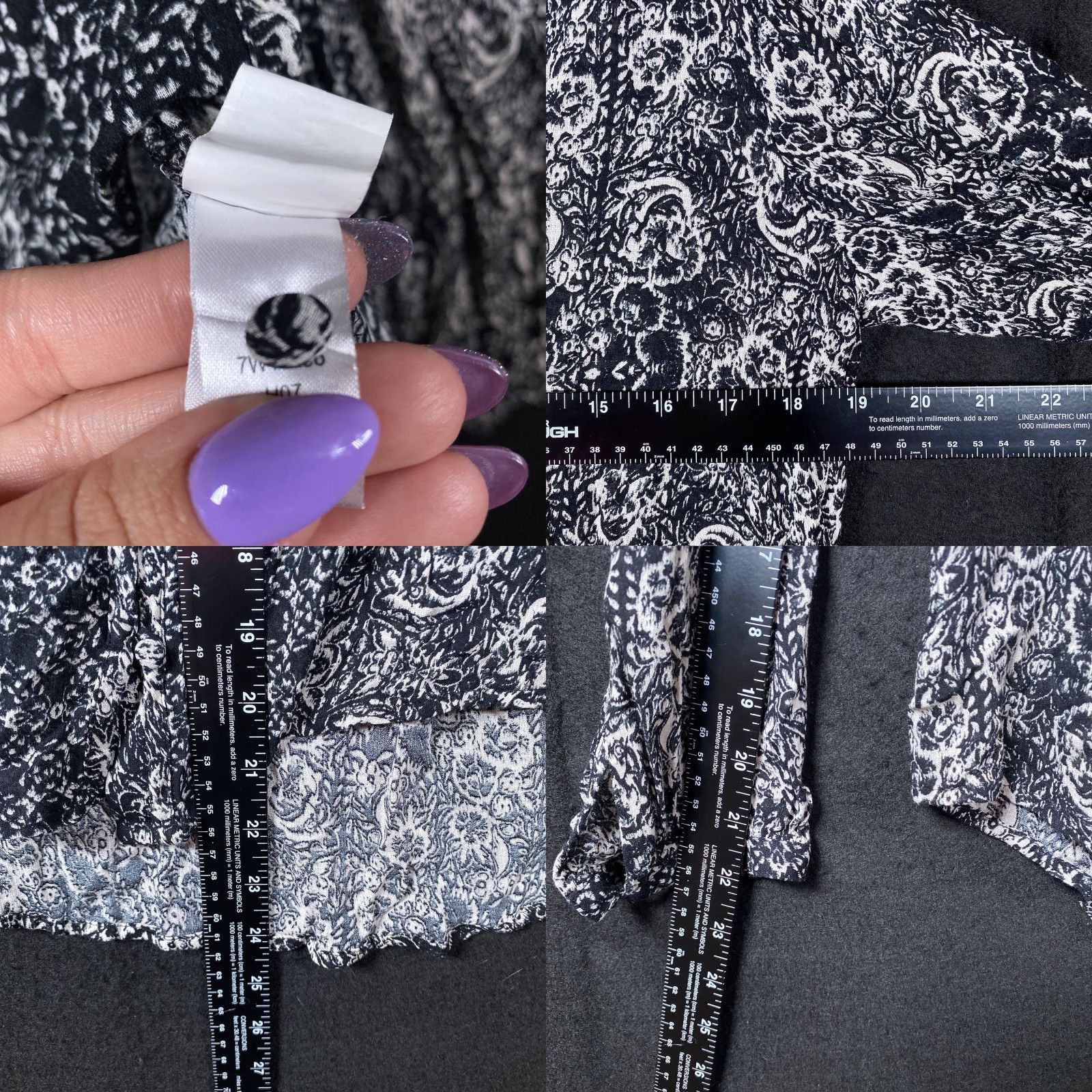 Lucky Brand Lucky Brand Blouse Womens Floral V-Neck Sheer Chiffon Hook Loop Small Black White Boho Casual Shirt Womens XS/S Size S / US 4 / IT 40 - 8 Thumbnail