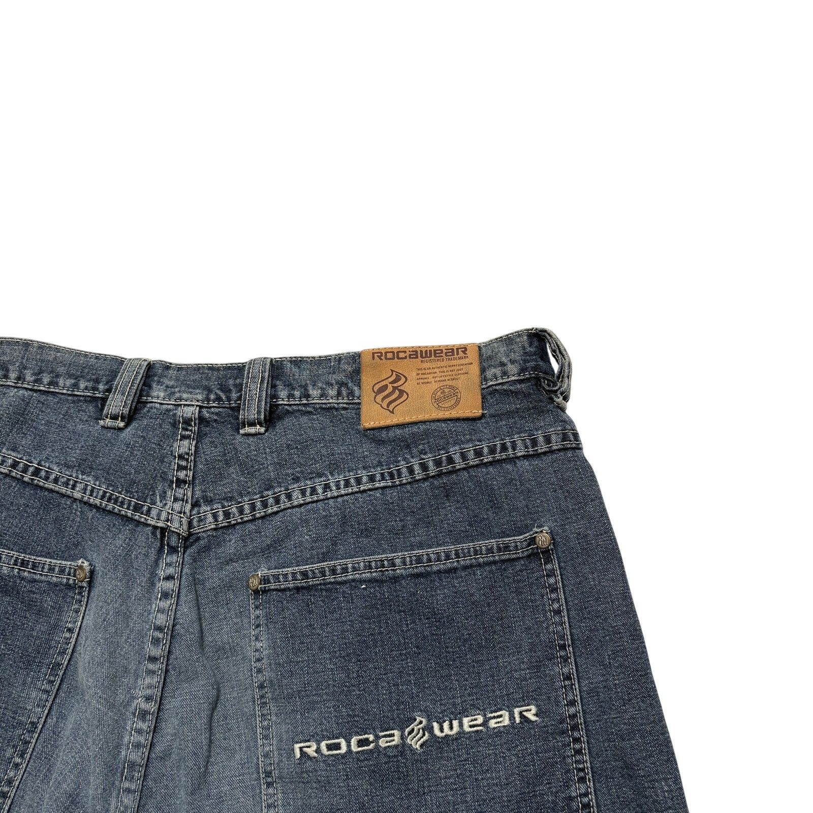 Rocawear Y2K 00s Rocawear Blue Embroidered Wide Leg Baggy Jean Shorts Size US 36 / EU 52 - 5 Thumbnail