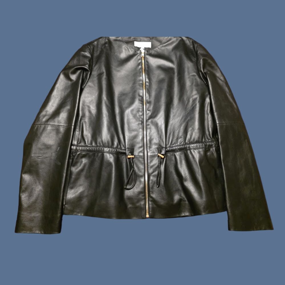 Escada Escada Sport Jacket Womens 40 Black Leather Collarless Zip Drawstring Waist Jacket Size S / US 4 / IT 40 - 1 Thumbnail
