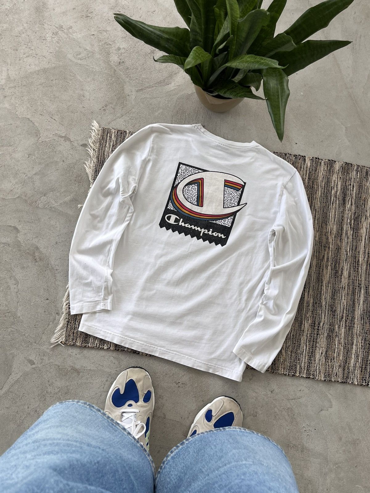 Champion × Vintage Vintage Champion Longsleeve Tshirt White Logo Blank tee Y2K Size US S / EU 44-46 / 1 - 1 Thumbnail