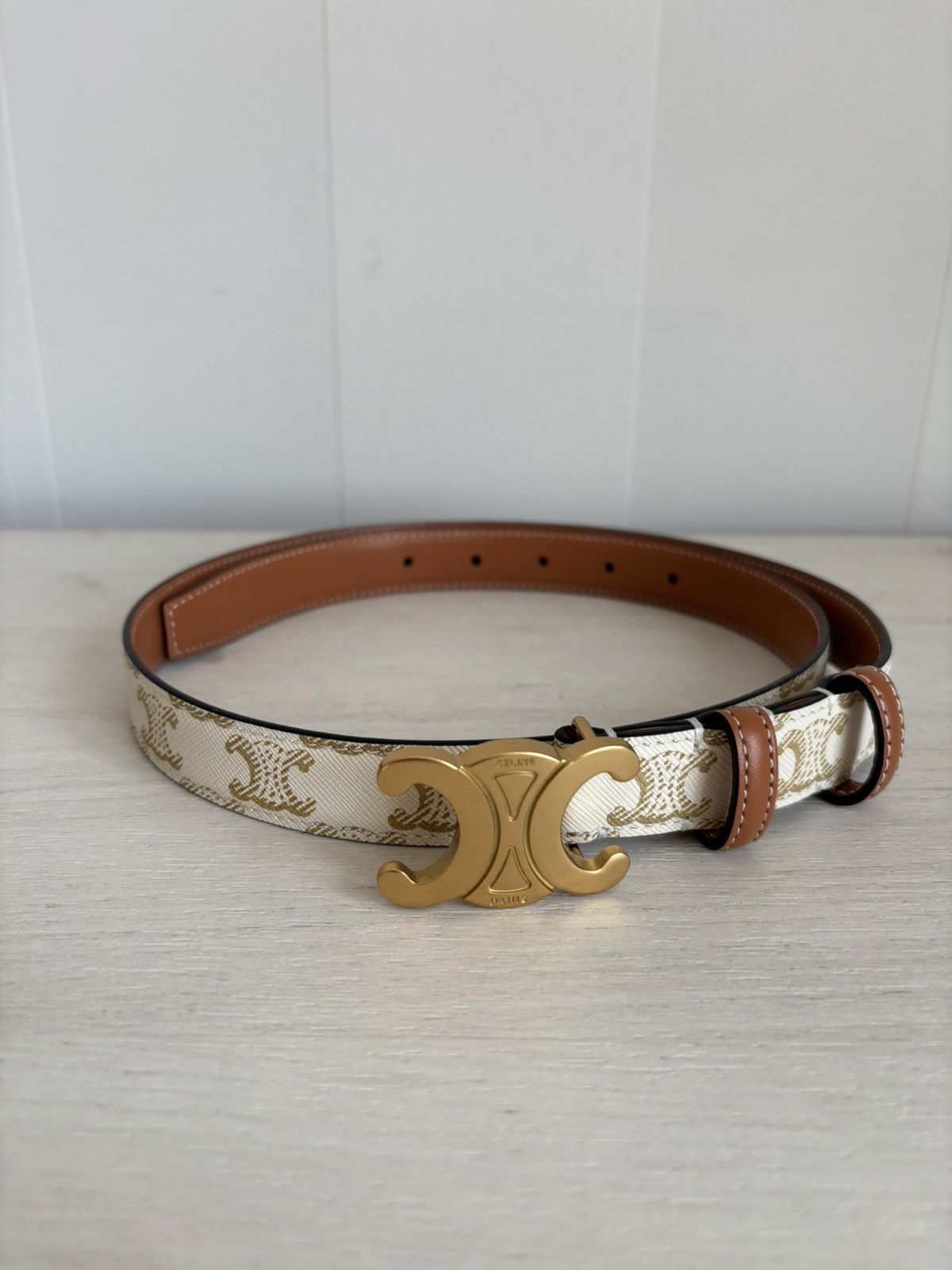 Celine Celine Paris Triomphe Gray/Brown Monogram Belt Made in Italy Size ONE SIZE - 14 Thumbnail