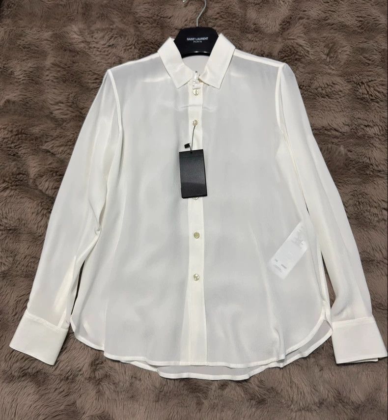 Yves Saint Laurent saint laurent Pure White Women's Silk Shirt 2503-Nextarrow Size XS / US 0-2 / IT 36-38 - 1 Thumbnail