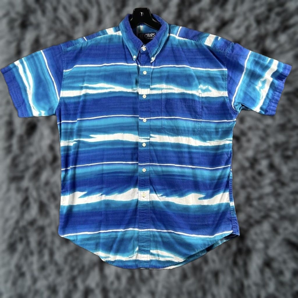 Ralph Lauren Chaps Ralph Lauren Shirt Mens L Blue Striped Short Sleeve Button-Up Casual Shirt Size US L / EU 52-54 / 3 - 1 Thumbnail