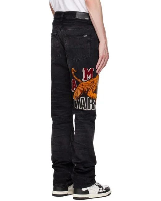 Amiri o1w1db11224 Varsity Tiger-Appliqué Straight-Leg Jean Black Size US 32 / EU 48 - 4 Thumbnail
