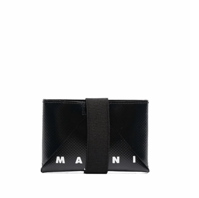 image of Aw22 Marni Origami Logo Print Cardholder in Black/Blue, Men's
