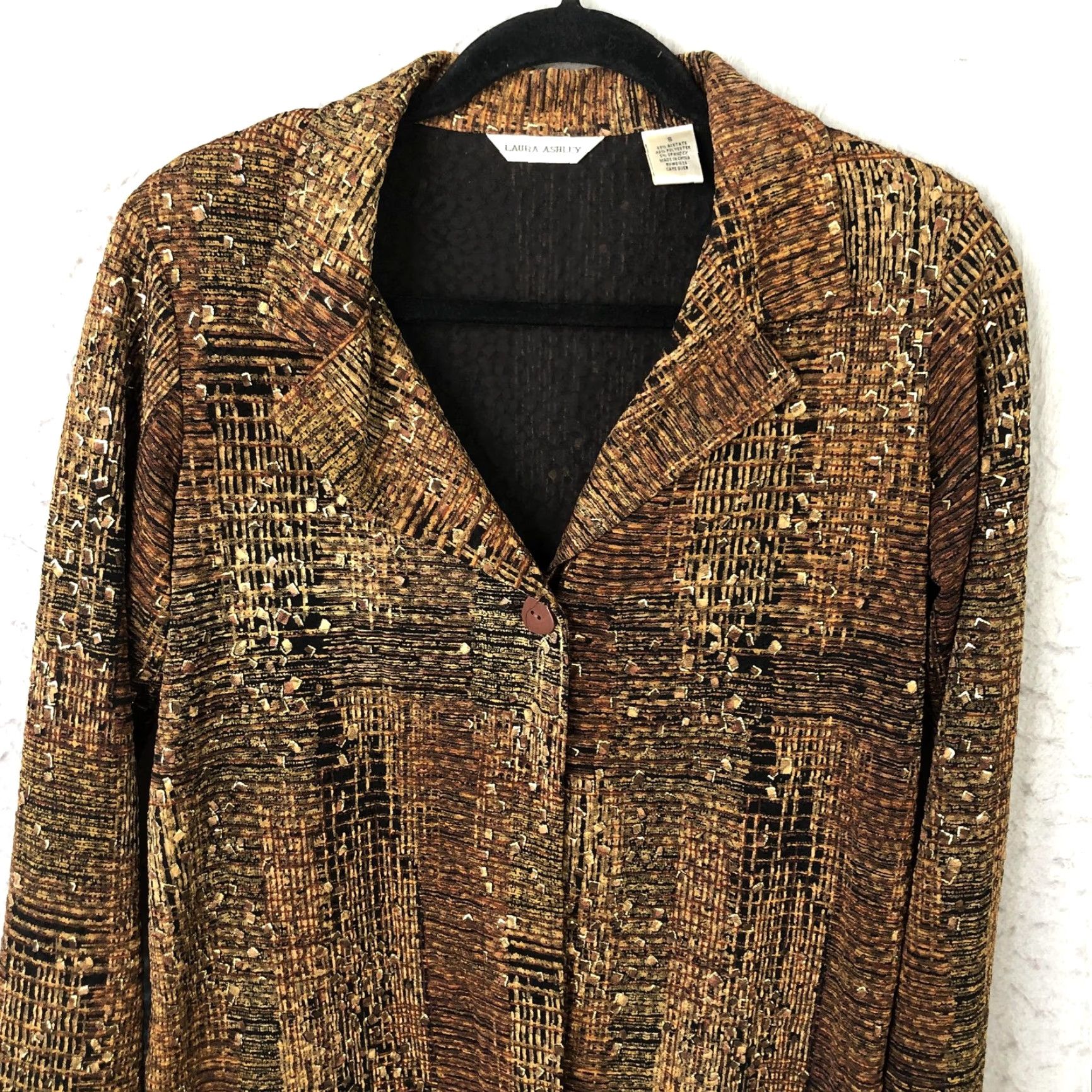 Laura Ashley VINTAGE Laura Ashley Jacket Womens Small Brown Abstract Textured Knit One Button Blazer Size S / US 4 / IT 40 - 5 Thumbnail