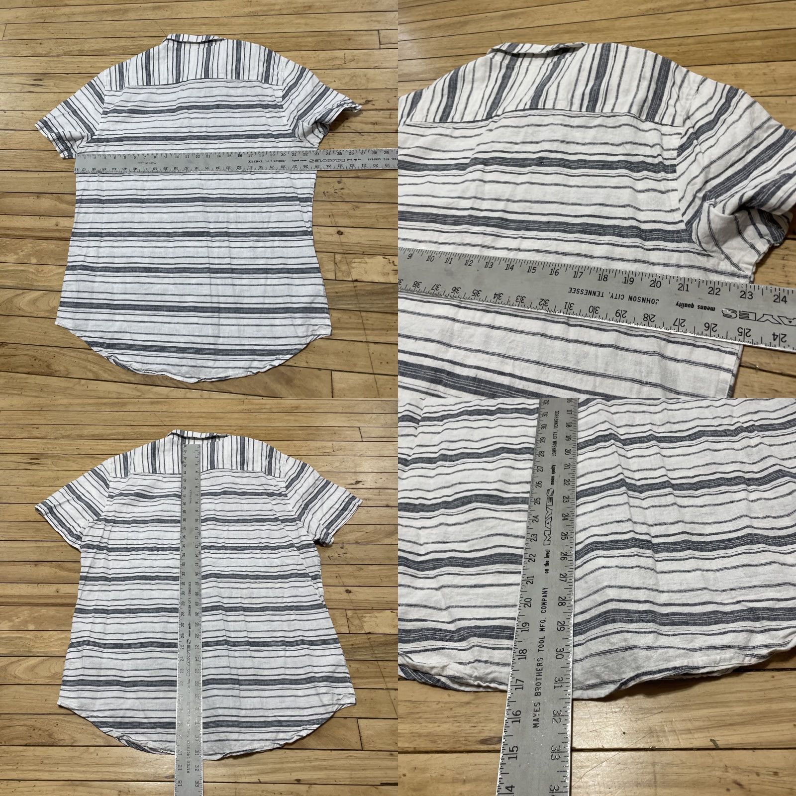 Nautica VINTAGE Structure Linen Button Shirt Men XL Slim Fit Gray White Striped Preppy Nautical Shirt Mens Slim Fit Linen Button-Up Shirt Size US XL / EU 56 / 4 - 8 Thumbnail