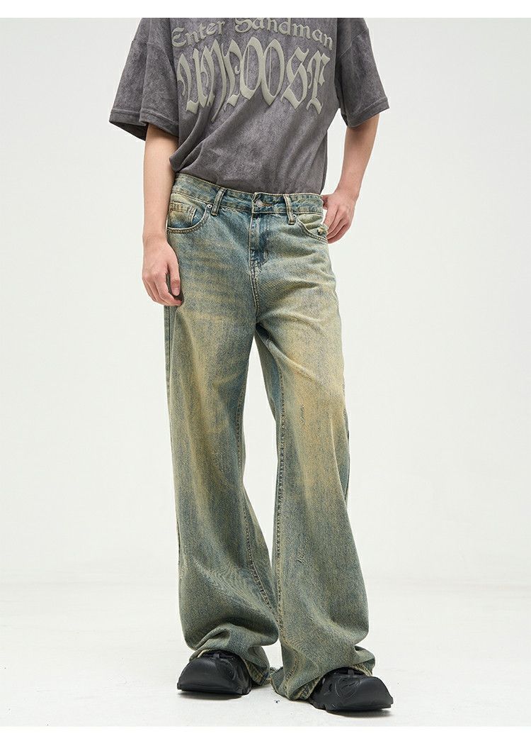 washed faded baggy bootcut jeans